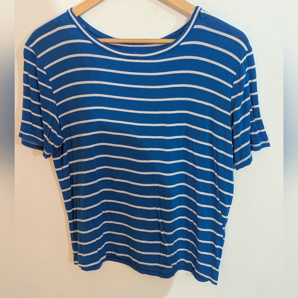 Blue and White Striped Women's Top